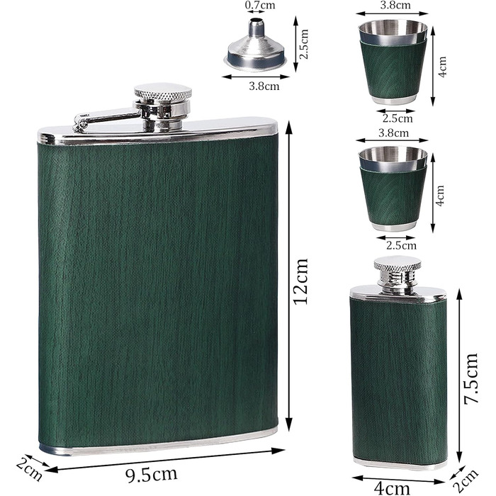 Набір фляга 260 мл з нержавіючої сталі, фляга для віскі, міні-фляга, подарунок (зелена)