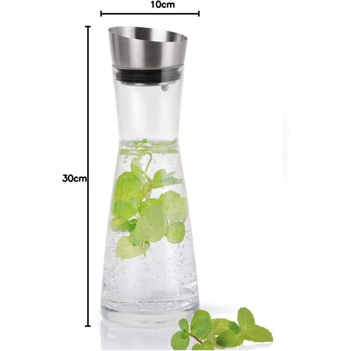 blomus -ALDOA- Water carafe, glass vessel, elegant, classic stainless steel lid, 900ml, color Clear (63169)