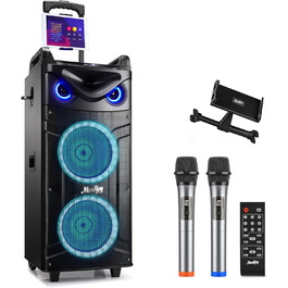 Moukey Karaoke Машина MK3024: Караоке система з вокером 26см, твітером 8см, 2 мікрофонами, Bluetooth, світло, AUX/USB/TF/FM