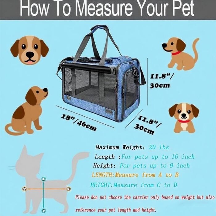 Транспортна переноска для собак та котів, складана, дихаюча, блакитна, 46x46x30 см