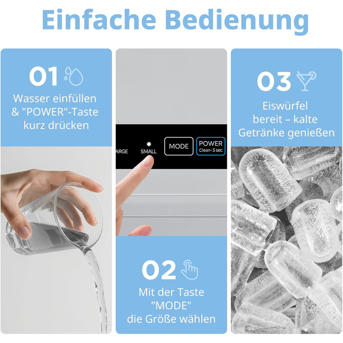 Машина для льоду COMFEE' RCI12BL1EU(E) – швидке приготування, 12 кг/добу, самоочищення, сірий колір