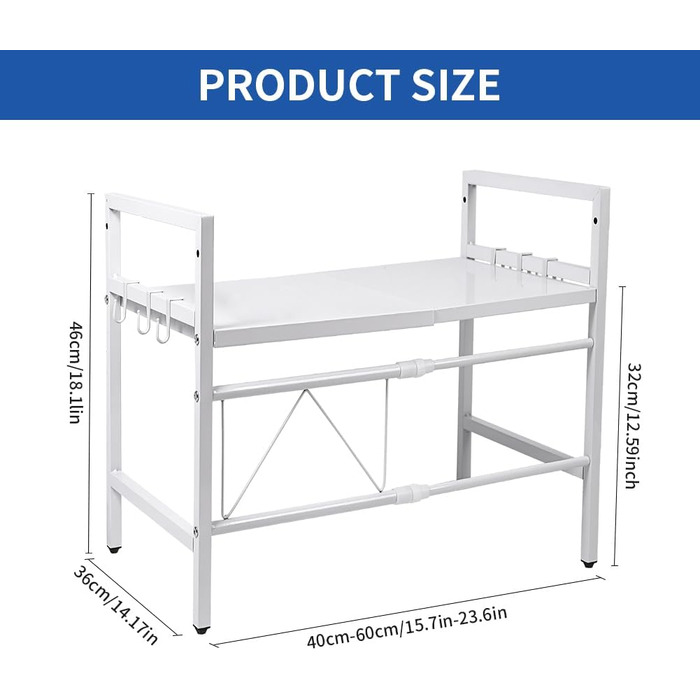 Решітка для мікрохвильової печі UBRAVOO регульована з гачками, 100 кг, органайзер для кухні (білий)