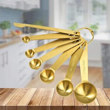 Toranysadecegumy 6 Piece/Set Measuring Spoons, Useful Stainless Steel Measuring Cups, Kitchen, Coffee, Measuring Spoons, Tea, Gold