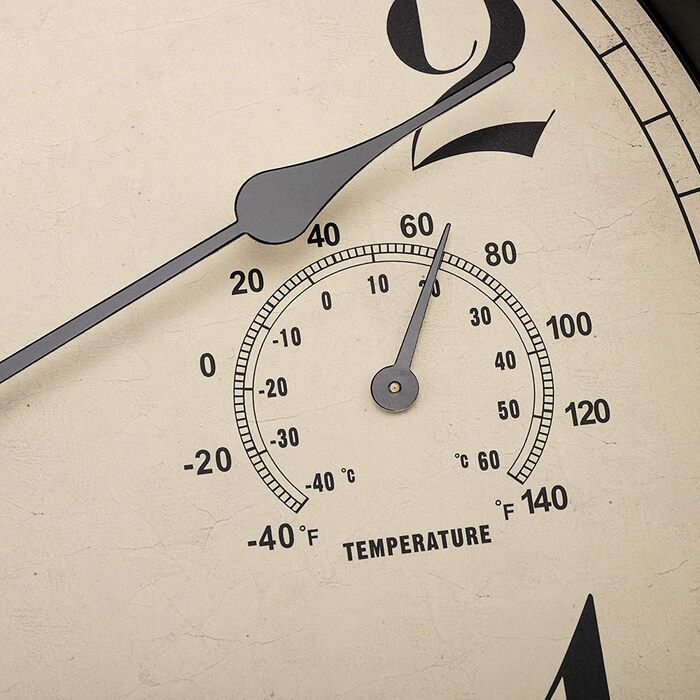 Foxtop Funk Wall Clock, Indoor Outdoor Weatherproof Wall Clock with Temperature Display and Hygrometer, No Ticking Sound Silent Retro Clock for Terrace Bathroom Kitchen Living Room Home Decor (Bronze, 30cm) (Bronze)