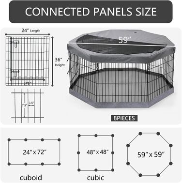 Захисна килимок для вольєру для собак PETIME, водовідштовхувальний, для дому та вулиці, сумісний з 8-панельними вольєрами шириною 61 см
