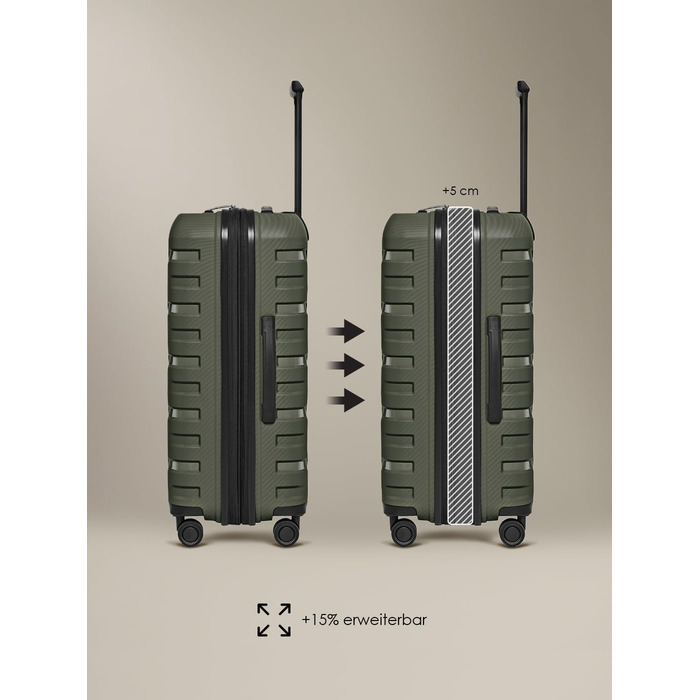 Чемодан SMARTBOX Hartschalen Check-in з жорстким корпусом | Великий XL Trolley 52 x 33 x 76 см, розширюється від 111 до 120 літрів | з високоякісного поліпропілену | 4 подвійні колеса & TSA-замок | легкий 4,2 кг (Edition 01) (Оливковий, Розмір M (66 см), 