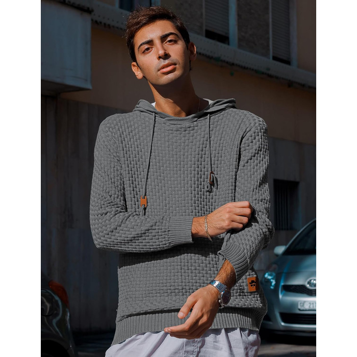 Пуловер чоловічий Tarainya, теплий светр з капюшоном, трикотажний, довгий рукав, колір сірий (C), розмір XL