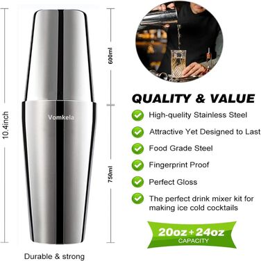 Cocktail Shaker Set, Boston Cocktail Shaker with Stand, 25pcs Bar Accessories Cocktail Mixer Supplies, 750ml Stainless Steel Cocktail Shaker Gifts, Cocktail Decor Bar Counter Pourer Spirits