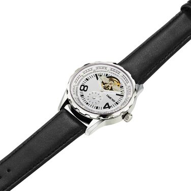 TIME100 Автоматичний годинник для чоловіків: водонепроникний, з підсвічуванням, серія Pilot Angel Wing, бізнес-стиль, скелетний дизайн, шкіряний/силіконовий ремінець, сріблястий колір