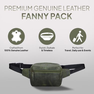 Сумка на пояс шкіряна TheAntiq, 20,3 x 12,7 x 7,6 см (8 x 5 x 3 дюйми), з багатьма кишенями, регульованим ремінцем, для подорожей та повсякденного використання, зелена