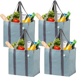 VENO 34 Liter Large Shopping Bag Foldable with Sturdy Bottom and Front Pocket, Reusable Shopping Bags Water-Resistant Tote Bag Shopping Basket for Shopping Picnic (Light Blue, 4-Pack)