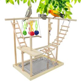Bird Playground, parakeet toys, bird play stand, bird gym, bird accessories, climbing frame ladder, running cage with feeder cups, tray, swing for budgies, canaries, parakeets, and other birds (#6)