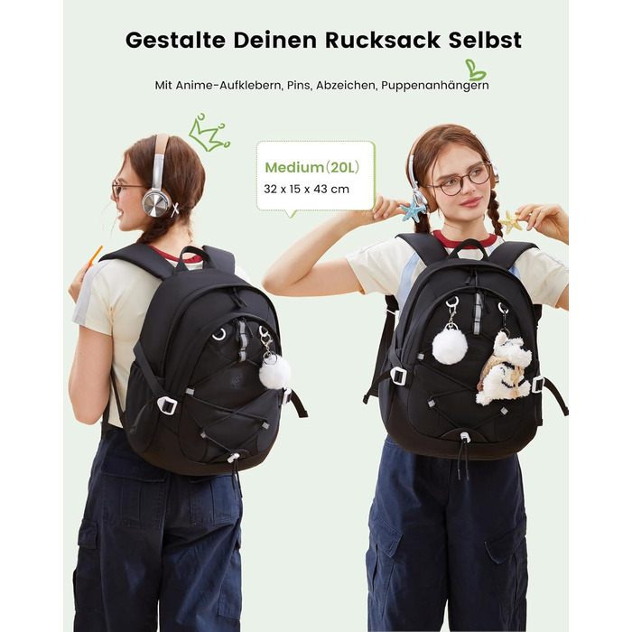 Шкільний рюкзак LOVEVOOK для підлітків та дівчаток, 5 клас, з нагрудною стрічкою, легкий, 15.6', чорний