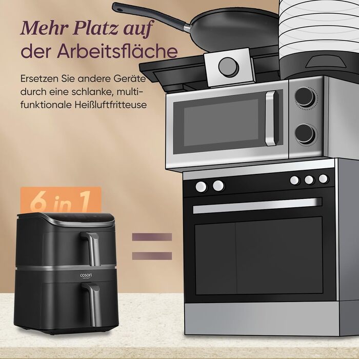 Фритюрниця повітряна COSORI Turbo Tower з 2 камерами, 10.8 л, TurboBlaze, з решіткою для гриля та книгою рецептів