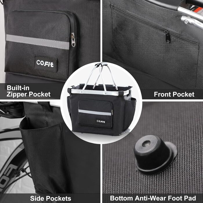 Складаний велосипедний кошик COFIT з бічними кишенями (чорний)