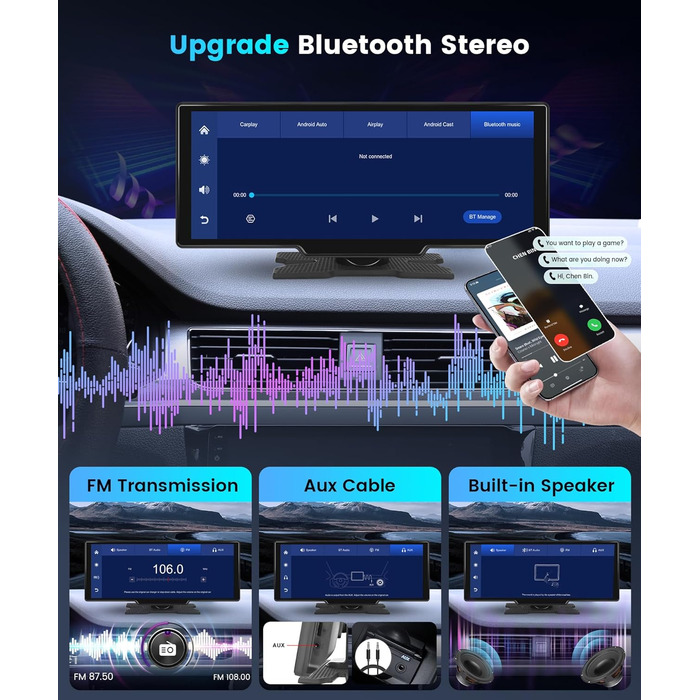 10,26-дюймовий автомобільний CarPlay/Android Auto радіоприймач з IPS-екраном, Bluetooth, навігацією, Mirror Link, підтримкою Siri/Google, TF/AUX-входом