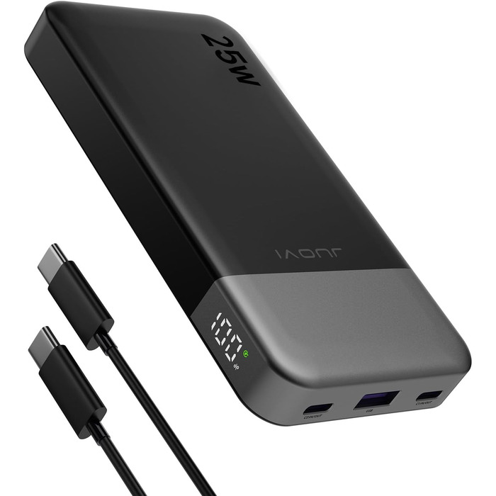 Портативний зарядний акумулятор JUOVI 10000mAh, 35W, 2 USB-C, 1 USB-A, PD 3.0, QC 4.0 (Зелений)