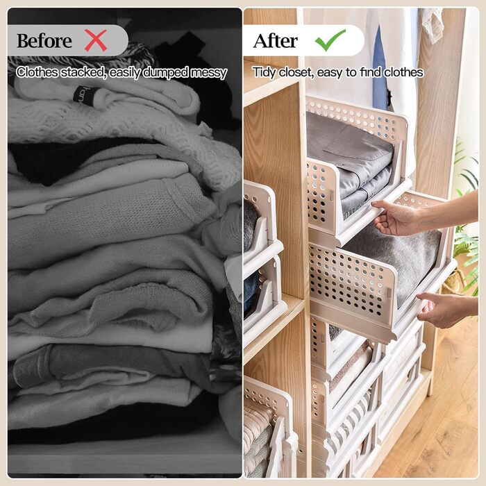 4 Pack Closet Organizer Stackable Plastic Closet Organizer Storage Box, Lightweight, Easy-Pull Drawer Dividers for Clothes, Closet, Pantry, Laundry Room