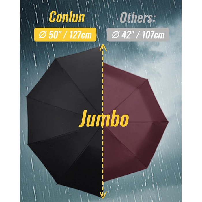 Чоловічий складаний парасоль від дощу Conlun Kompakter, штормостійкий, 127 см, чорний