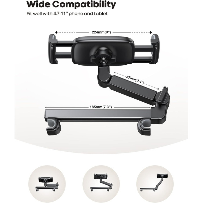Тримач для планшету Lamicall у машину - універсальний, для iPad, Switch, Samsung Tab, смартфонів (4.7-11 дюймів), чорний