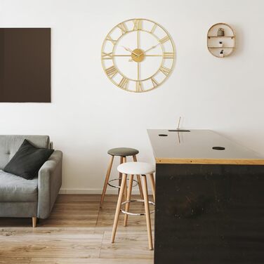 Mee 2ou Wall Clock Modern Nearly Silent Without Ticking Sounds - Diameter Roman Numerals Wall Clocks Modern Living Room Wall Clock Vintage For Bedroom Kitchen Office Country House Style Industrial Style (40CM, Gold)