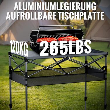 Зручний складаний туристичний стіл Garllen для пікніка та відпочинку на природі, 82x40 см, 2 рівня висоти (44/70 см), сталевий, з сумкою