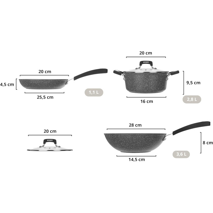 Набір посуду Kasanova New Petra: каструлі та сковорідки для індукції та духовки, антипригарне покриття, захист ручок, нержавіюча ложка (5 шт.)