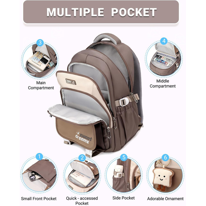 Дитячий рюкзак для дівчаток 2-10 класів, 32L | Легкий, з дихаючою спинкою та м'якими лямками | Рюкзак у школу для підлітків 8+ років (Хакі)