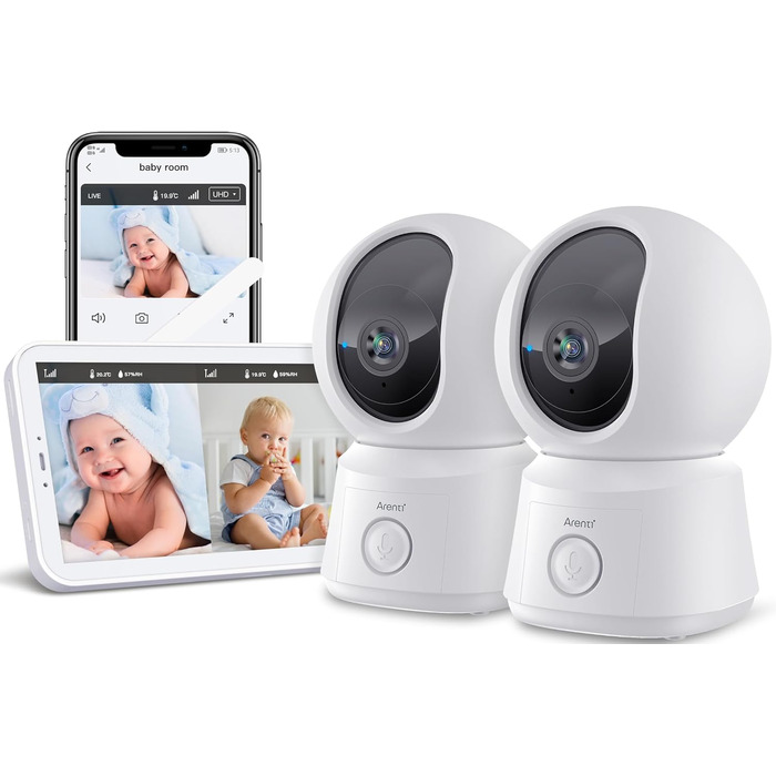 Дитячий відеомонітор Arenti з камерою та додатком, 5' дисплей, 1080P PTZ, датчик температури, колискові, нічне бачення, 2-сторонній аудіо, VoX режим, автоматичне відстеження (B2 2cam)