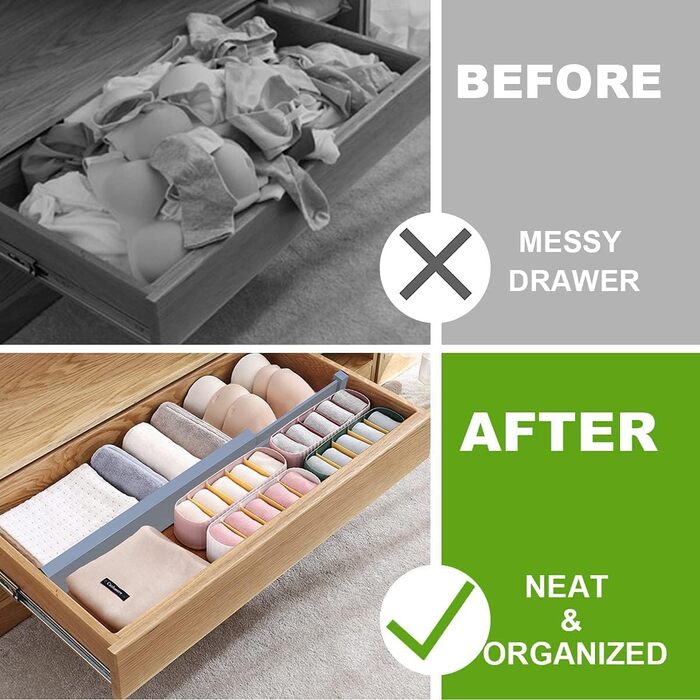 ANTOWIN 10 Pcs Adjustable Bamboo Drawer Dividers, Drawer Organizer, Spring-loaded, Kitchen, Dresser, Bathroom, Bedroom, Baby Drawer, Desk Organization System (43-56 cm) Natural