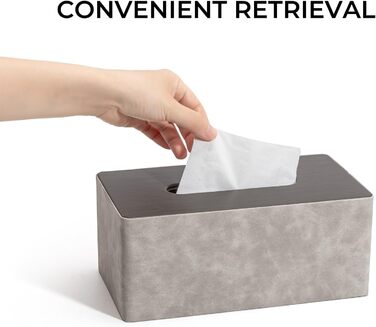 Скляниця для серветок з PU-шкіри, квадратна, сірого кольору з імітацією дерева, 25x14x10 см. Підходить для дому, ванної кімнати, вітальні, спальні, авто та офісу