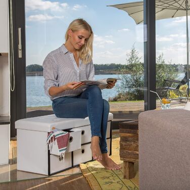 Складаний пуф Relaxdays з відсіками для зберігання, 6 знімних кошиків, 38x76x38 см, штучна шкіра, коричневий