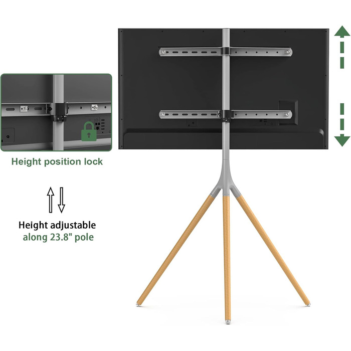 Підставка для телевізора на штативі, 114.3–165.1 см (45–65 дюймів), LED/LCD/OLED, поворотна 180°, сірий