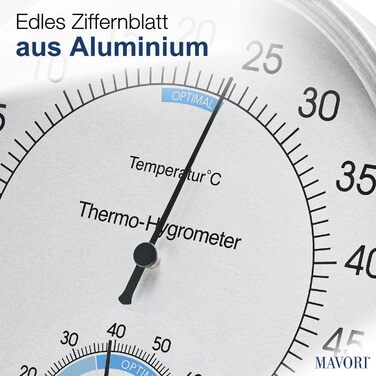 MAVORI® 2-in-1 Stainless Steel Thermometer & Hygrometer | Analog Hygrometer & Thermometer | Humidity Meter & Room Thermometer for a Healthy Indoor Climate | Ø 12.5cm