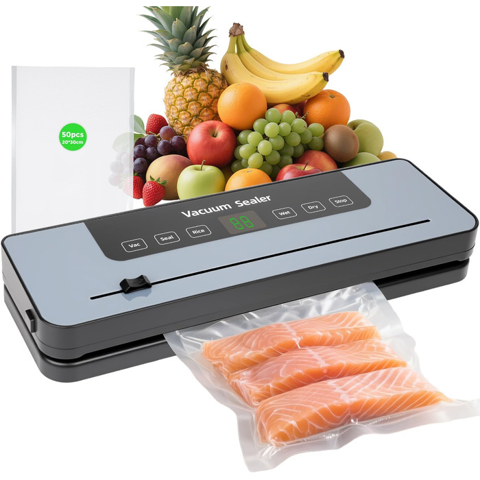 Вакуумний пакувальник Großcat з 50 пакетами, апарат для пакування продуктів харчування з різаком та цифровим таймером для кухні та ресторану