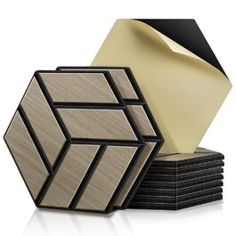 Акустичні настінні панелі JAMELO з шпоном горіха, самоклейні 3D гексагональні панелі для стін та стелі, 30x15x1.2 см, 10 шт, колір горіх