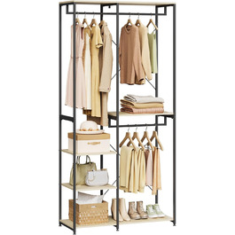 Вільна вішалка для одягу WOLTU з полицею, для спальні/коридору, стабільна, з дерева та металу, білий + світлий дуб