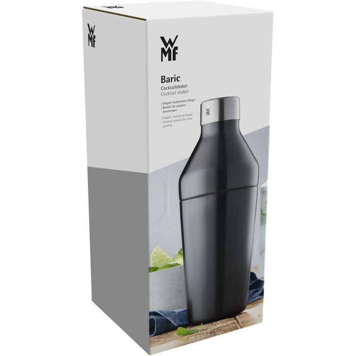 WMF Baric Shaker, stainless steel cocktail shaker with integrated bar strainer, dishwasher-safe