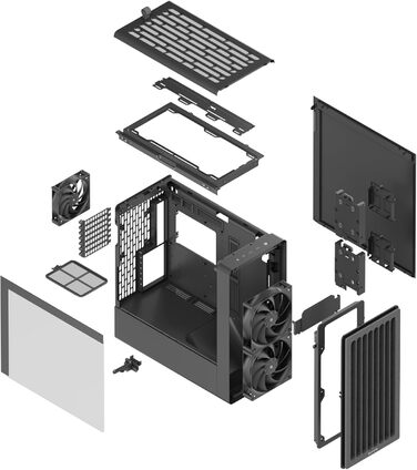 Корпус ПК HAVN BF 360 Flow: Midi-Tower з 3 вентиляторами, посилене охолодження, скло Tempered Glass, чорний