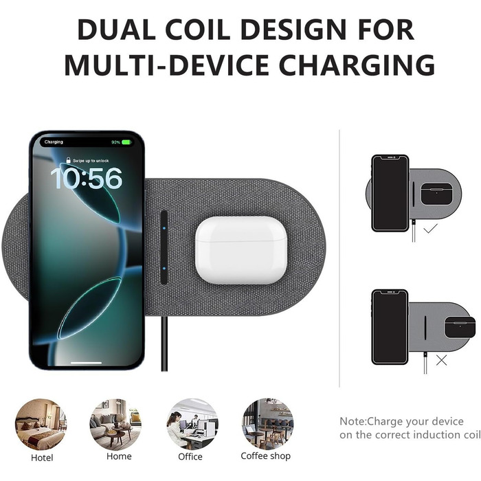 Бездротова зарядка 40W 2 в 1 для iPhone, Samsung, AirPods: швидка зарядка для iPhone 17/16/15/14/13/Pro/Pro Max, AirPods 4/3/Pro, Galaxy S25/Galaxy Buds (сірий)