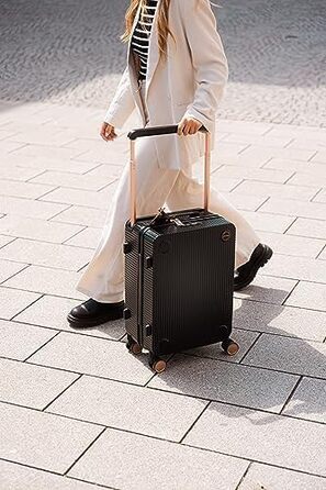 Чемодан ручної поклажі на колесах 35x22x55 см, міцний дорожній чемодан, корпус з полікарбонату, TSA-замок, ідеальний для ручної поклажі, чорний/шампань рожевий