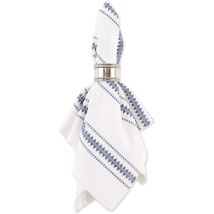 DII Zig Dobby Tabletop Collection, white cotton background with decorative stripes napkin set, blue (French Blue), 20