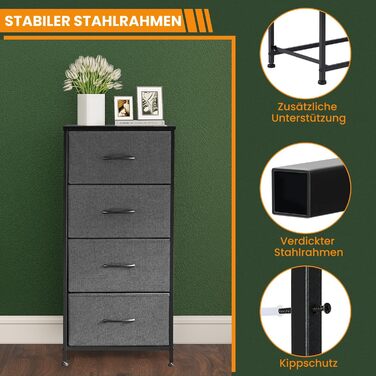 DUMOS Chest of Drawers with Drawers - Chests of Drawers & Sideboards for Bedrooms Suitable, Chest of Drawers with 9 Drawers, Fabric Chest of Drawers with Sturdy Steel Frame, Ideal for Bedroom, Living Room (Black) (4 Drawers Gray)