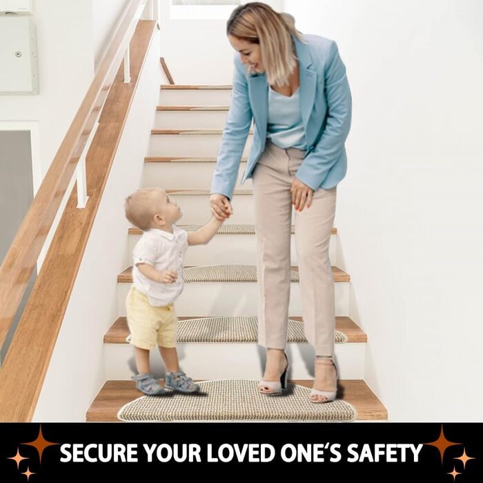Qingbei Rina 22x65cm Non-Slip Stair Treads - 15 Piece Set - Adhesive Wood Step Mats for Indoor Safety & Floor Protection (Beige)