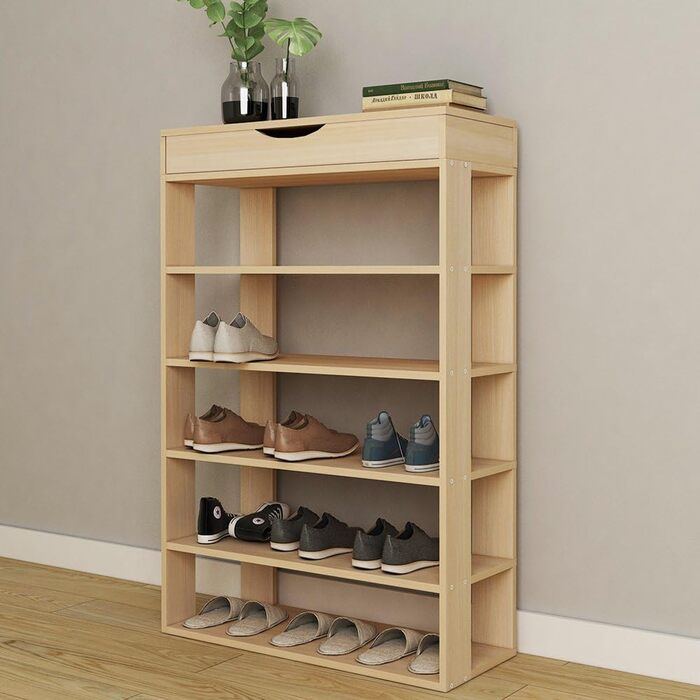 5-Tier Shoe Rack Shoe Cabinet Wood, 75 x 30 x 94.5 cm Shoe Storage Shoe Stand for Living Room, Entrance Hall, Hallway, (White Maple)