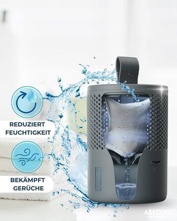 Безструмний осушувач повітря AbsoDry до 25 м² - з поповнюваним пакетом - з переробленого пластику - для вітальні, ванної кімнати, підвалу - осушувач для квартири - сірий