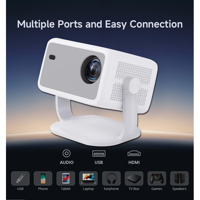 LQWELL HY300 PRO Mini Beamer: портативний проєктор 4K/1080p з Android 11, WiFi 6, Bluetooth 5.0, Airplay/Miracast, для Android/iPhone/PC/Mac/Switch