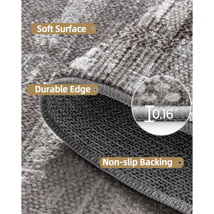 Килимок для дому COLOR&GEOMETRY 60x90 см з TPE-покриттям, сірий (чорно-білий), низький профіль, миється