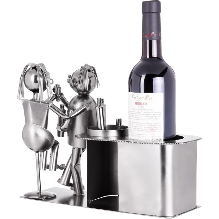 BRUBAKER Wine Bottle Holder Loving Couple at the Bar Decorative Object Metal Couple Gift Bottle Stand with Greeting Card