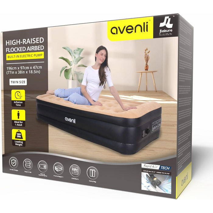Надувний матрац Avenli для 2 осіб з вбудованим насосом, 196x97x47 см - для кемпінгу та дому
